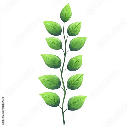 A vibrant green leaf branch showcasing lush foliage against a white background.