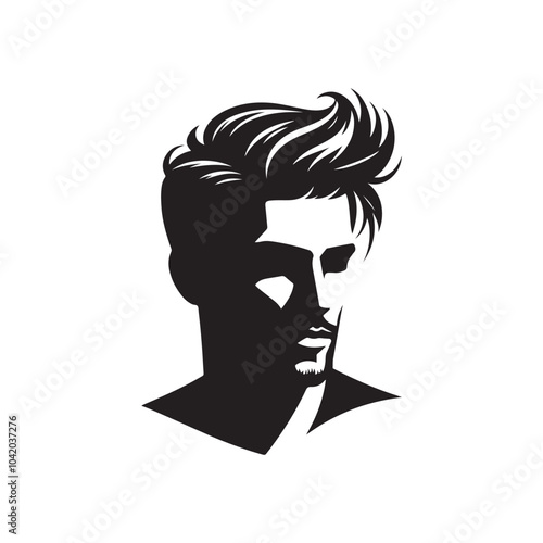 Black Color Man Hairstyle silhouette design Vector Illustration, Solid White Background 21.eps