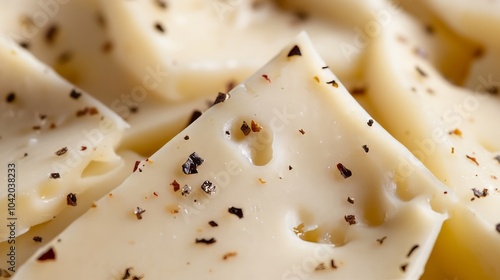 Close-up of pepper jack cheese emphasizing the embedded spices photo