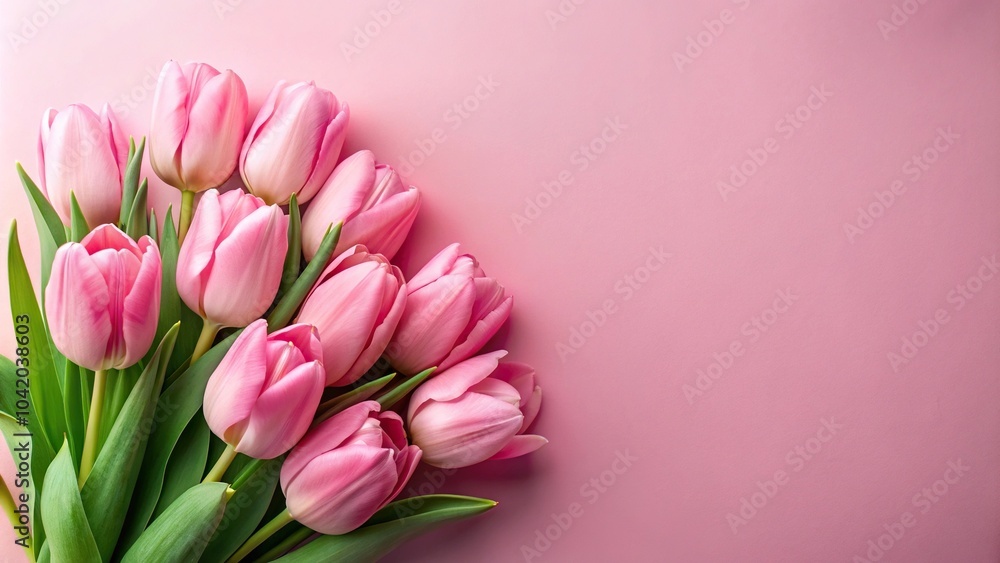 Pink tulips bouquet on pastel pink background Pink tulips bouquet on pastel pink background