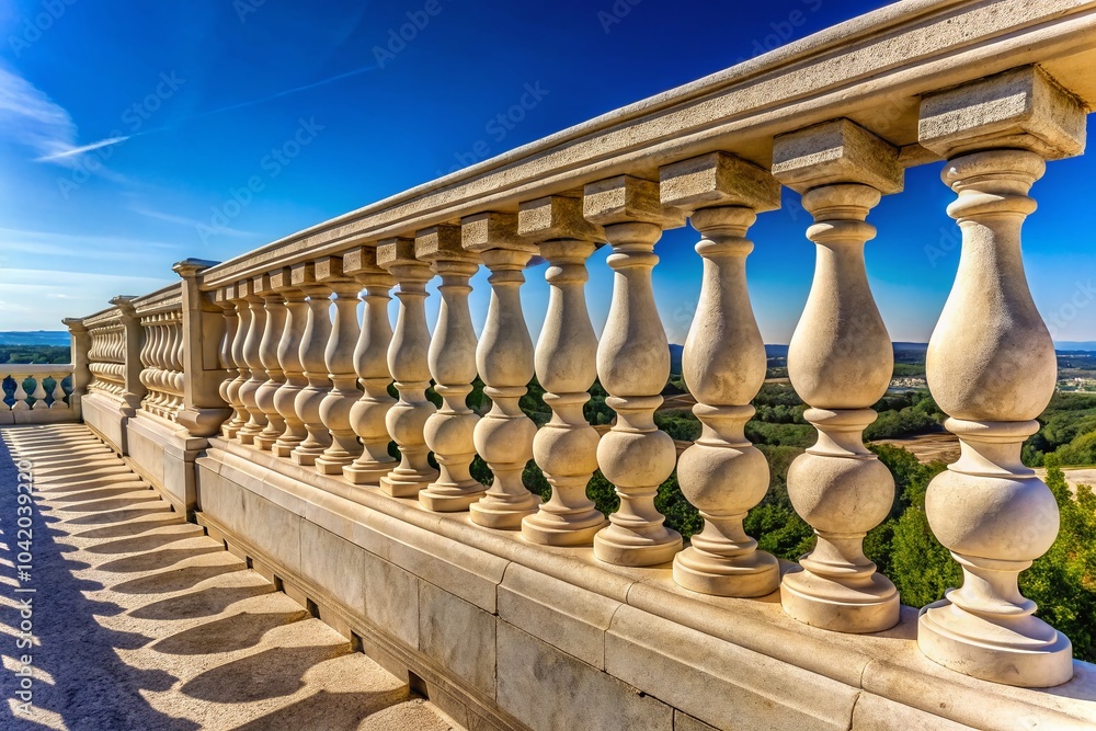 Fototapeta premium Stunning Long White Stone Baroque Style Balustrade for Architectural Design and Decor