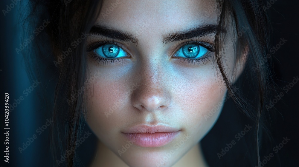 Fototapeta premium Close-up Portrait of a Woman with Blue Eyes