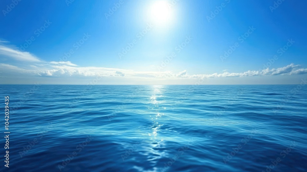 Obraz premium Deep blue ocean water with subtle ripples reflecting the sunlight, extending towards the horizon.