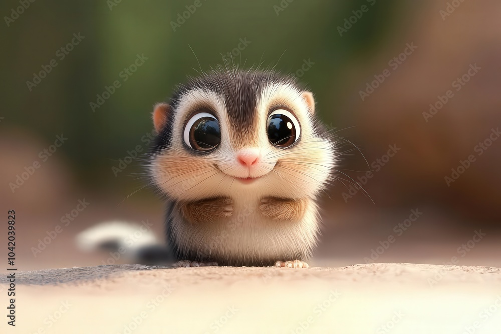 A joyful little creature with big eyes exploring its surroundings in the quiet forest A joyful little creature with big eyes exploring its surroundings in the quiet forest