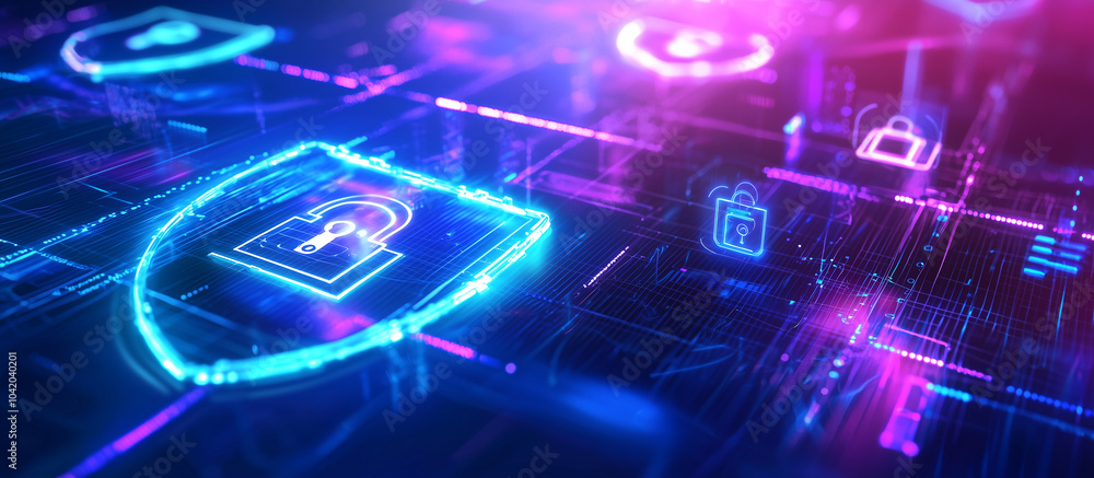 Fototapeta premium Cybersecurity and Data Protection Holographic Imagery
