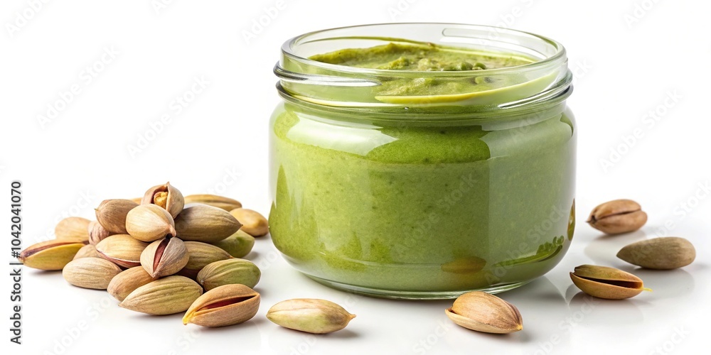 Pistachio paste for dessert making on isolated background Pistachio paste for dessert making on isolated background