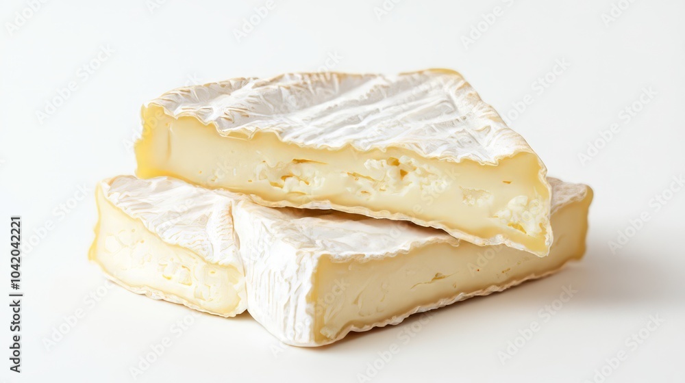 Triangular slices of camembert cheese presented again Triangular slices of camembert cheese presented again