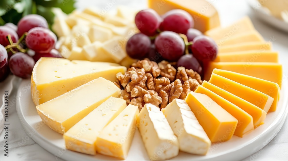 Elegant cheese board featuring slices of aged cheddar Elegant cheese board featuring slices of aged cheddar