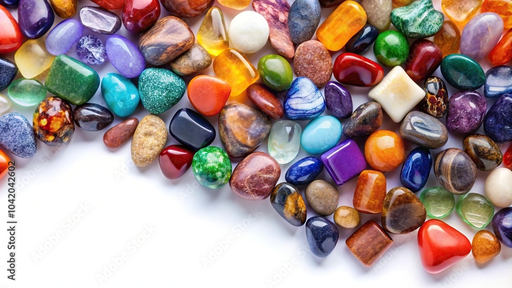 Colorful semi precious stones floating in the air on a white background Colorful semi precious stones floating in the air on a white background
