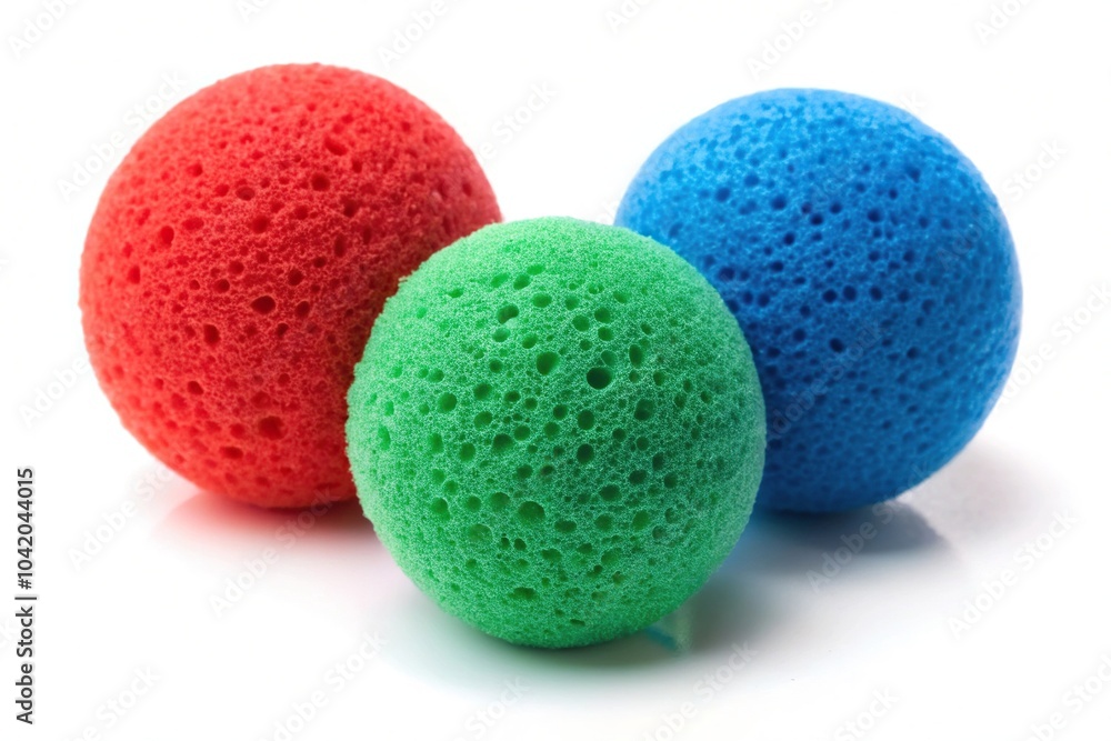 Colorful small sponge balls on white background with shallow depth of field Colorful small sponge balls on white background with shallow depth of field