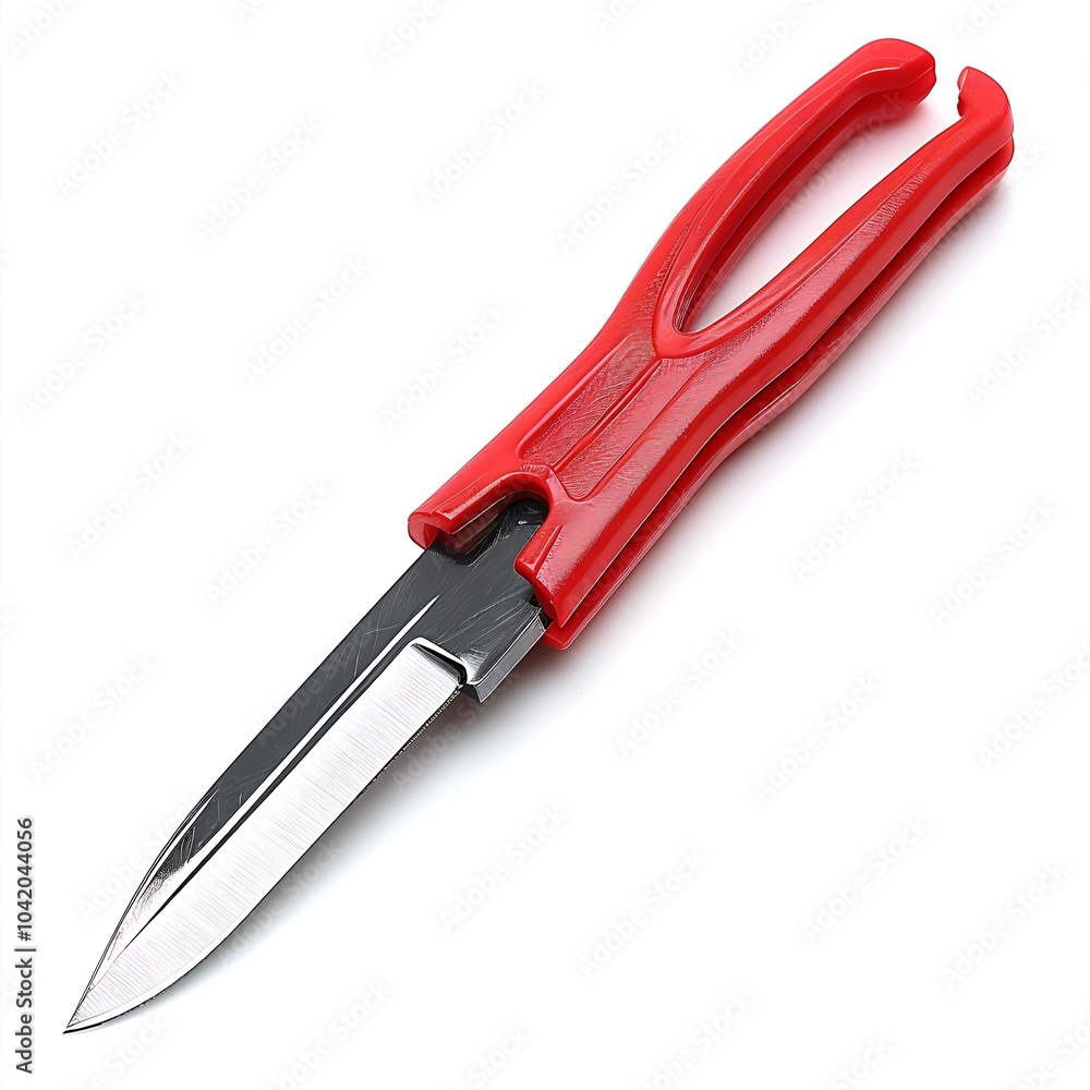 Manh and with red utility knife on white background Manh and with red utility knife on white background