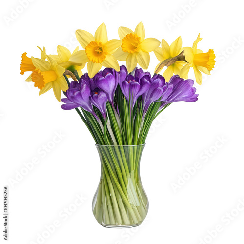 Wallpaper Mural Yellow Daffodils and Purple Crocus Bouquet in Glass Vase Torontodigital.ca