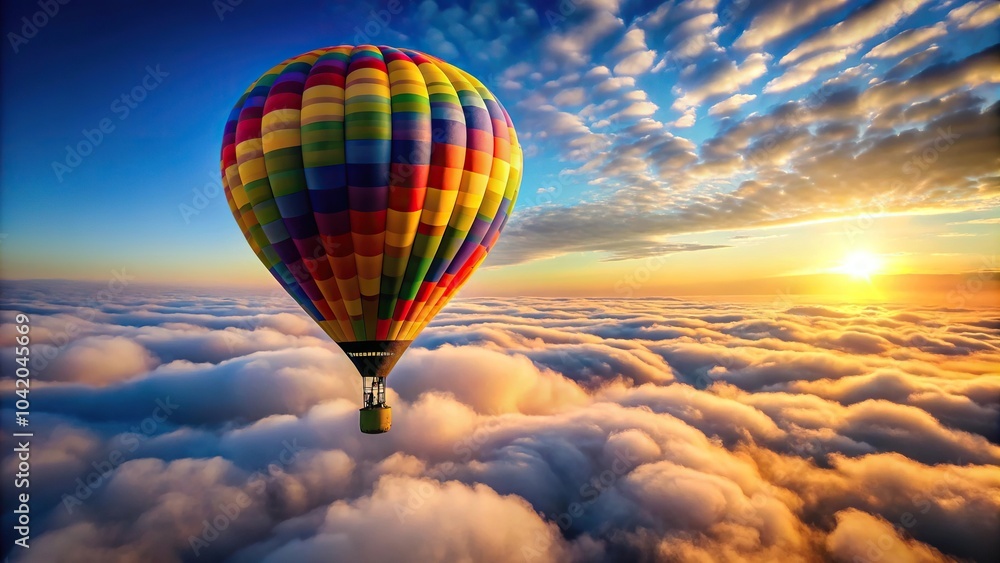 Obraz premium Colorful hot air balloon flying above clouds