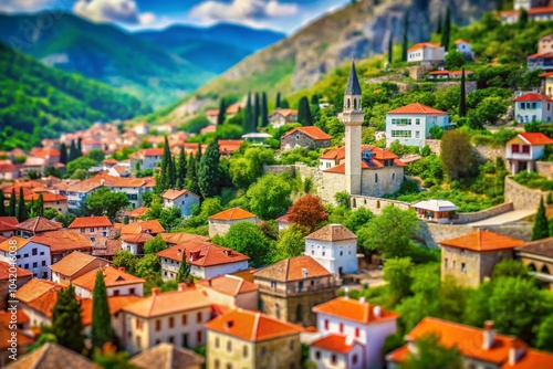 Stunning Tilt-Shift View of the Old Town of Stolac, Bosnia and Herzegovina - A Miniature Perspective of Historic photo