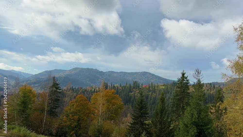 The landscape of Carpathian Mountains in the sunny weather. Perfect weather condition in the autumn season The landscape of Carpathian Mountains in the sunny weather. Perfect weather condition in the autumn season