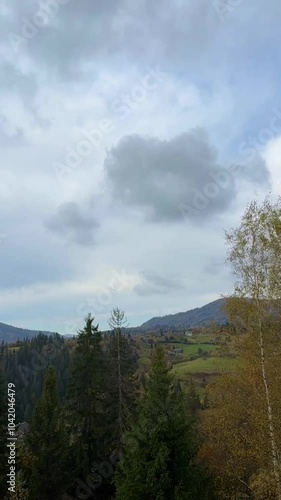 The landscape of Carpathian Mountains in the sunny weather. Perfect weather condition in the autumn season