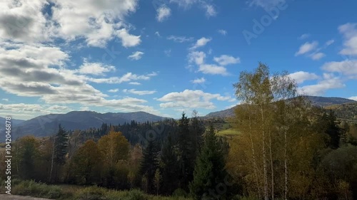 The landscape of Carpathian Mountains in the sunny weather. Perfect weather condition in the autumn season