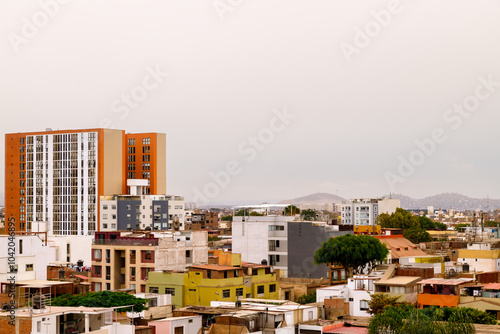 Panoramic view of Lima, Peru, during a cloudy and foggy day photo