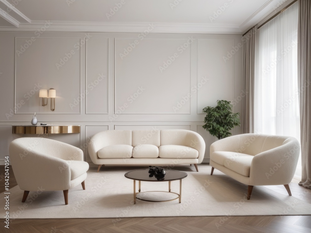 Fototapeta premium Modern living room with grey couch