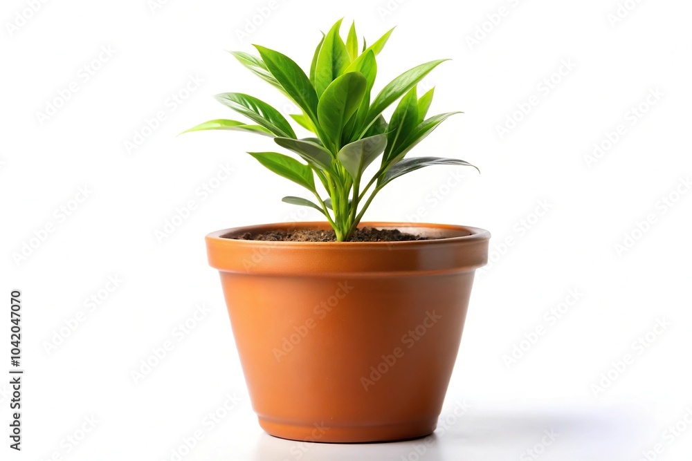 Plant in pot isolated on white background, low angle view Plant in pot isolated on white background, low angle view