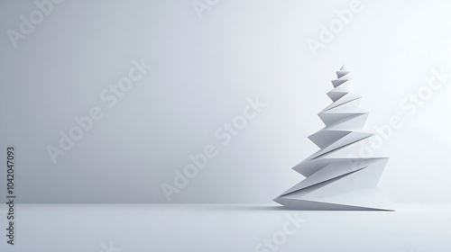 Minimalist White Geometric Christmas Tree on a White Background