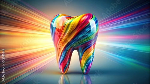 Colorful splash background with spectacular tooth in focus creating a beautiful depth of field effect photo