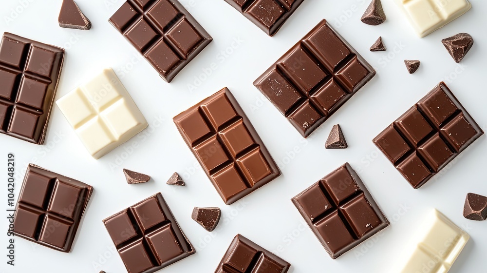 Flat lay of chocolate bar packaging templates, displayed on a white background with editable logo areas. Flat lay of chocolate bar packaging templates, displayed on a white background with editable logo areas.