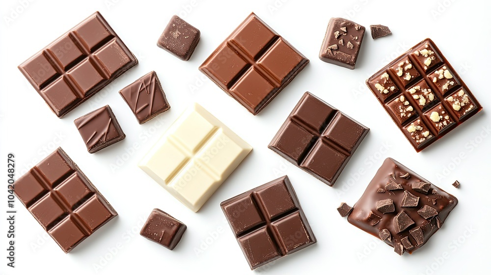 Fototapeta premium Flat lay of chocolate bar packaging templates displayed on a simple white background with editable areas.