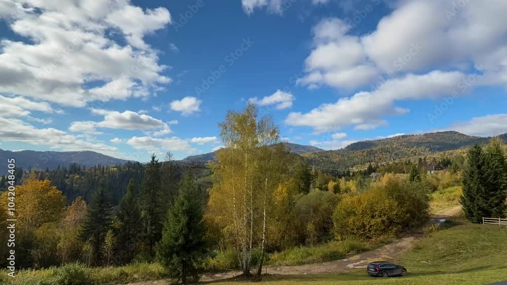 The landscape of Carpathian Mountains in the sunny weather. Perfect weather condition in the autumn season The landscape of Carpathian Mountains in the sunny weather. Perfect weather condition in the autumn season