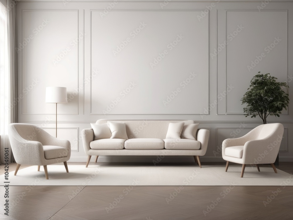 Modern living room with grey couch Modern living room with grey couch