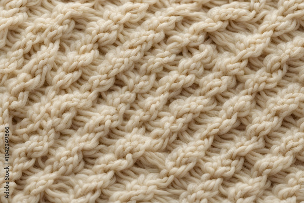 Close up of a hand knitted wool texture in soft cream with visible stitch patterns, Ai Generated Close up of a hand knitted wool texture in soft cream with visible stitch patterns, Ai Generated