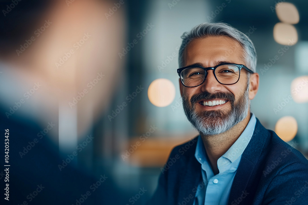 A man wearing glasses is smiling and looking at the camera A man wearing glasses is smiling and looking at the camera