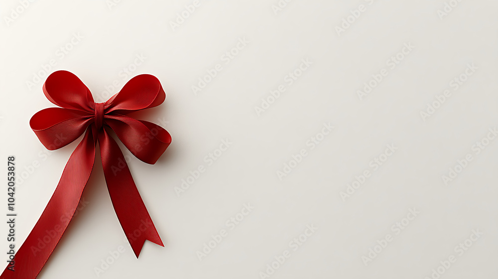 Red Satin Ribbon Bow on White Background with Copy Space Red Satin Ribbon Bow on White Background with Copy Space