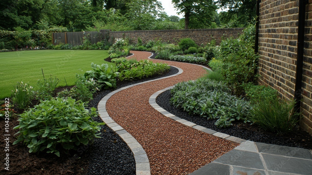 Tranquil Garden Pathway Serene, Meandering Green Oasis in Private Landscape Drawing Viewers into Secluded Escapade Tranquil Garden Pathway Serene, Meandering Green Oasis in Private Landscape Drawing Viewers into Secluded Escapade