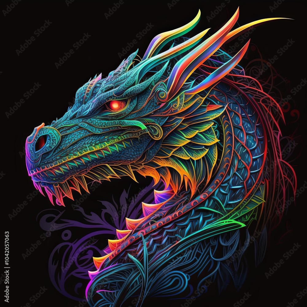 Colorful glowing dragon in abstract neon design Colorful glowing dragon in abstract neon design
