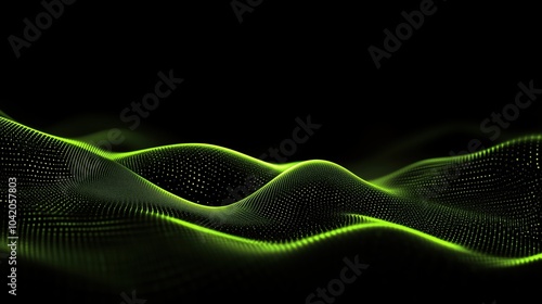 Abstract Green Waves on Black Background	 photo