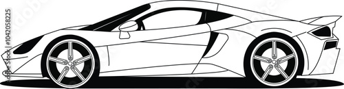 vector illustration black and white silhouette super car sport car isolated on background stencil side angle view