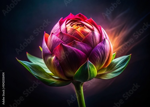 Surreal Photography of a Beautiful Flower Bud Against a Dark Background Capturing Nature's Intricacies and Charm