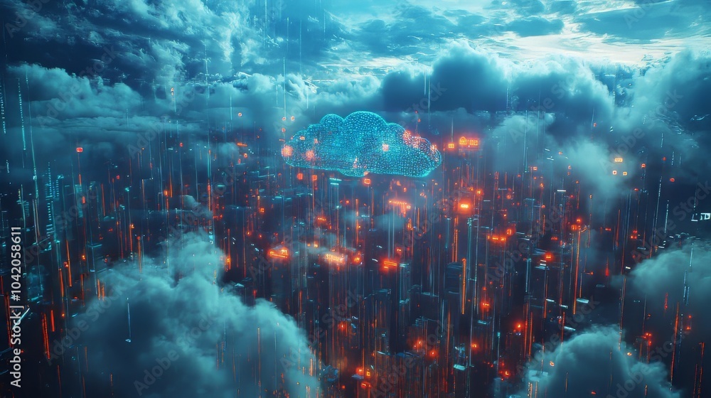 Naklejka premium Abstract artificial intelligence (ai), machine learning, cloud computing and big data concept. 3d rendering. Big Data. Ultra realistic. Photorealistic