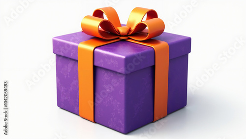 Vibrant Purple Gift Box with Orange Bow: Versatile PNG Icon for Marketing, Invitations, and E-commerce