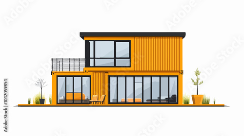 Illustration of a modular house. Modular house made from shipping containers. Modern house.