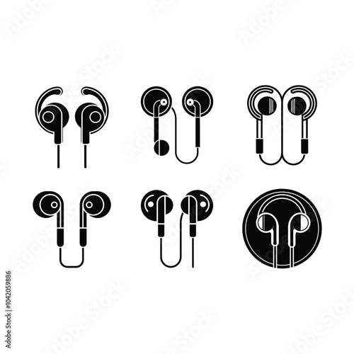 Earbuds  vector on white background, Instant Digital Download. Illustration for prints on t-shirt and bags, posters	
