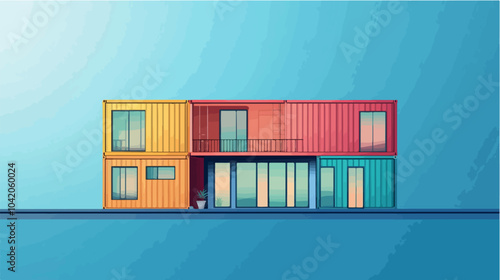 Illustration of a modular house. Modular house made from shipping containers. Modern house.