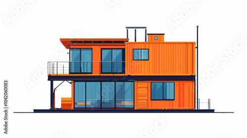 Illustration of a modular house. Modular house made from shipping containers. Modern house.