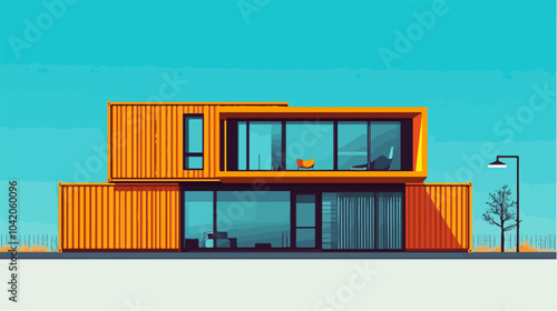 Illustration of a modular house. Modular house made from shipping containers. Modern house.