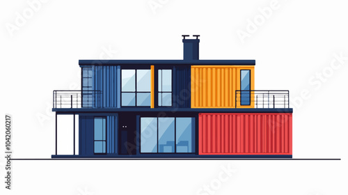 Illustration of a modular house. Modular house made from shipping containers. Modern house.