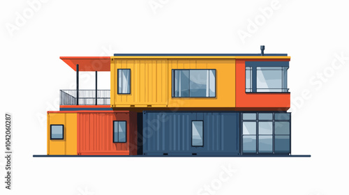 Illustration of a modular house. Modular house made from shipping containers. Modern house.