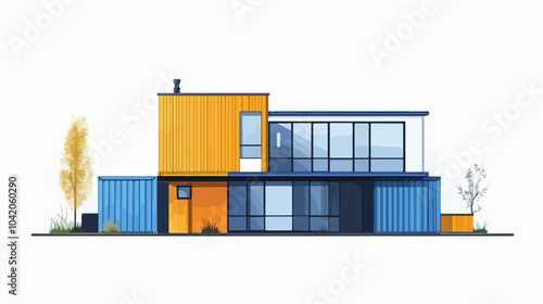 Illustration of a modular house. Modular house made from shipping containers. Modern house.