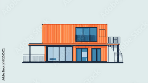 Illustration of a modular house. Modular house made from shipping containers. Modern house.