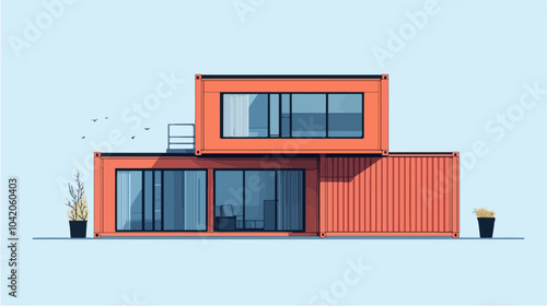 Illustration of a modular house. Modular house made from shipping containers. Modern house.